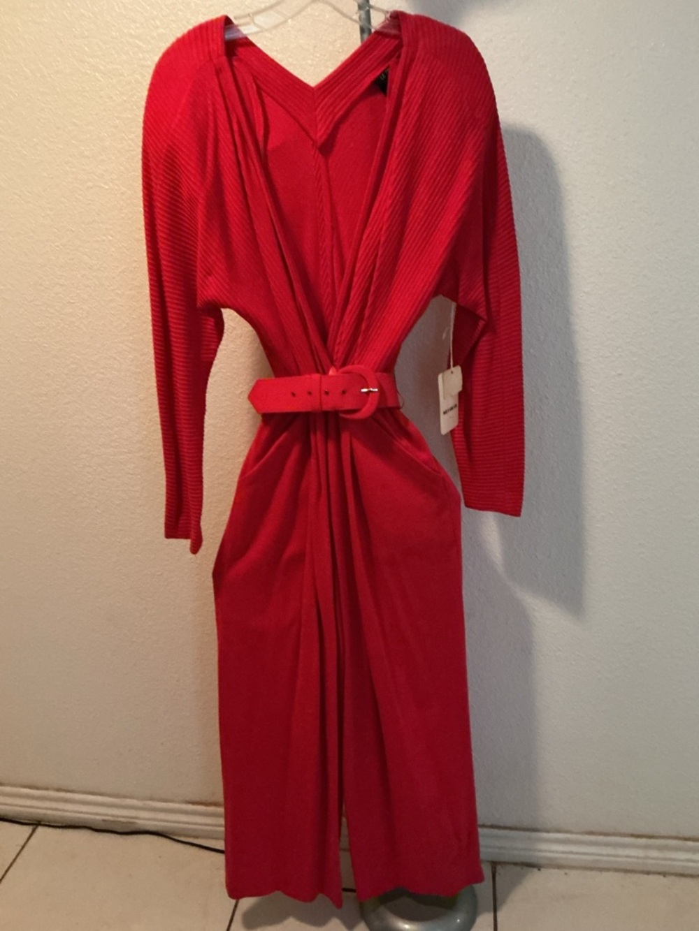 Beautiful Red Belted Ribbed Jumpsuit